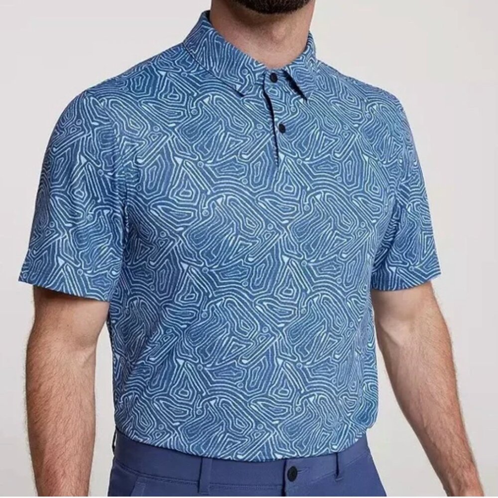 VRST Men's Bunker Lines Mesh Golf Polo - Medium Blue & White Short Sleeve NWT ⛳️